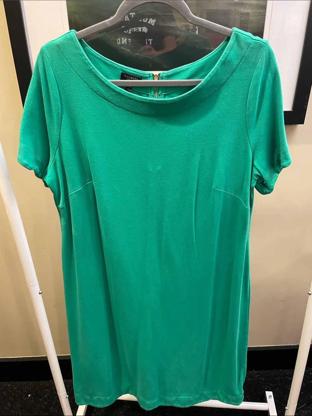 Talbots 1Xp. Emerald Green Short-Sleeve Ponte Shift Dress